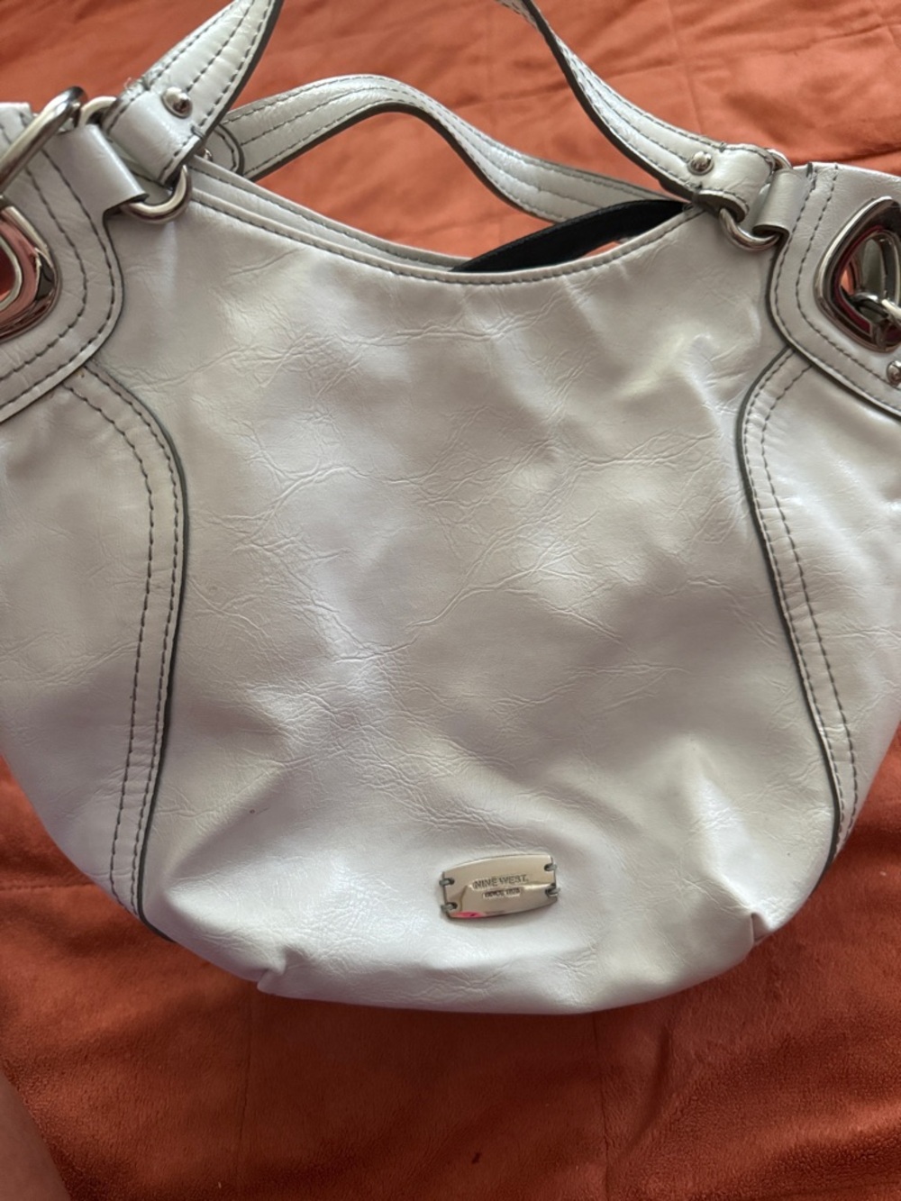 Nine West White Shoulder Hobo Bag with Silver Hardware